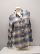 Buy Self Esteem Women’s Button Down Shirt Size L Blue Plaid Lace Back Long Sleeves