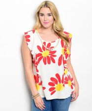 Buy JUNIOR SIZE 1XL 2XL 3XL Floral Top VIVA YOU Cap Sleeve Scoop Detachable Necklace