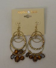 Buy Women Earrings 3 Gold Hoops Brown Beads SOPHIA & KATE Fashion Drop Dangle Hook