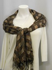 Buy Womens Stole Shawl Wrap Scarf 70X21 CEJON Brown Plaid Print Metallic Fringed