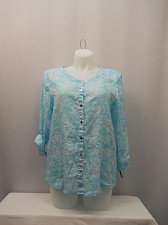 Buy Women Shirt Blue Paisley SIZE 18 JM COLLECTION Scoop Neck 3/4 Tab Sleeves