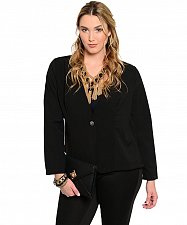 Buy Womens Blazer PLUS SIZE 1X 2X Black Animal Print Long Sleeves Button STYLE OUT