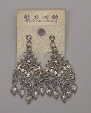 Buy Women Earrings Rhinestones Silver Tones Fashion Drop Dangle Push Back Fasteners