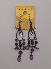 Buy Women Earrings Fashion Drop Dangle Purple Beads Rhinestones Hook Fasteners Unbra