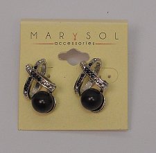 Buy Women Stud Earrings Fashion Black Beads Silver Tones Push Back Fasteners MARYSOL