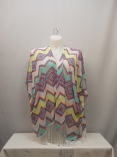 Buy Womens Swimsuit Cover Up SIZE XL Wrap OP Sheer Zigzag Kimono Sleeves Fringed