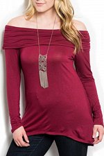 Buy SIZE 1XL 2XL 3XL Womens Tunic Top Draped Neck Off Shoulders Wine Long Sleeves