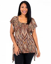 Buy PLUS SIZE 3X Women Asymmetrical Top BRITTANY BLACK Cap Sleeves Tunic Zigzag