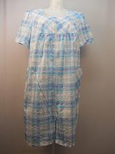 Buy Women Duster Robe SIZE XL Blue Plaid Square Neck Zip Front Short Sleeves Pockets