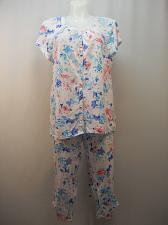 Buy Women 2 Piece Knit Pajama Set PLUS SIZE 2X White Floral Short Sleeves Crop Pants