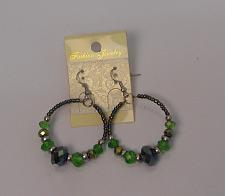 Buy Women Green Beaded Hoop Earrings Drop Dangle Silver Tones Hook Fasteners FASHION