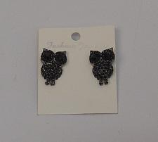 Buy Women Owl Earrings Huggie Rhinestones Black Tones Push Back Fasteners FASHION