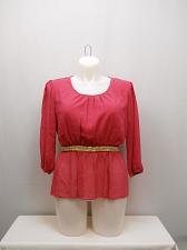 Buy Women Sheer Peplum Top PLUS SIZE 2XL Magenta Chiffon Embellished Waist ¾ Sleeves