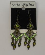Buy Earrings Drop Dangle Women Green Rhinestones Brassy Gold Tones Hook Fasteners