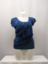 Buy Womens Top AGB SIZE M Solid Blue Tired Cap Sleeves Scoop Neck Pullover Knit