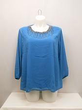 Buy Embellished Women Top PLUS SIZE 2XL C.O.C. Solid Turquoise Beaded Neck ¾ Sleeves