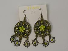 Buy Women Round Earrings Drop Dangle Green Rhinestones Brassy Gold Tones Hook Fasten