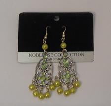 Buy Women Earrings Green Rhinestones Drop Dangle Silver Tones Hook Fasteners NOBLESS