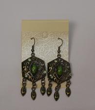 Buy Women Earrings Green Rhinestones Drop Dangle Brassy Gold Tones Hook Fasteners