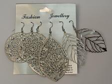 Buy Women 3 Pair Metal Earrings Drop Dangle Silver Tones Hook Fasteners FASHION JEWE