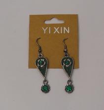 Buy Women Earrings Green Rhinestones Drop Dangle Silver Tones Hook Fasteners YIXIN