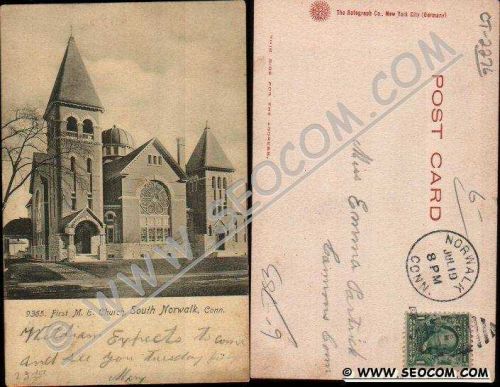 CT Norwalk Postcard First M E Church South Norwalk Undivided Back Rotograp~2276