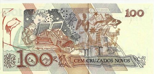 BRAZIL 100 Cruzado Novos on 100 Cruzados 1992 UNC Note 8990086271A