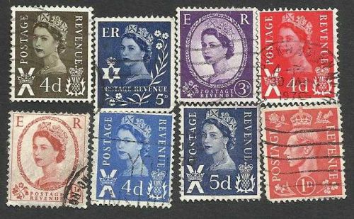 Great Britain postage revenue 8 stamps George VI, Queen Elizabeth