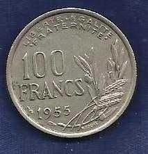 1955 REPUBLIQUE FRANCAISE 100 FRANCS Liberty Head Coin 1