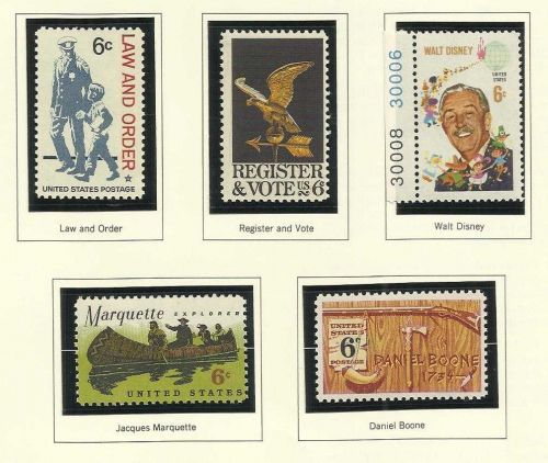 1968 Stamp Commemoratives Law& Order/Register Vote/Walt Disney/Marquette/Boone