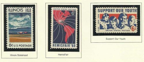 1968 Stamp Commemoratives Illinois Statehood/ Hemisfair '68/ Support our Youth