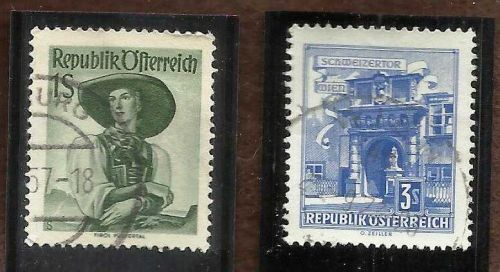 AUSTRIA -1948 - 1s Costumes and AUSTRIA SG1313 1957 BUILDINGS 3s Stamps Used