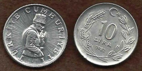 TURKEY 10 LIRA 1982 MEN CRESCENT STAR