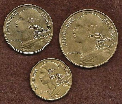 France 3 Coin Set 20 (1997), 10 (1998) & 5 (1997) Centimes