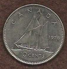 Canada 10 Cents 1978 Sailboat