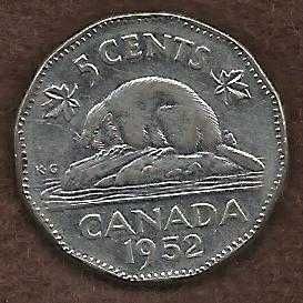 Canada 5 Cents 1952 Uncrowned George VI Beaver Nickel