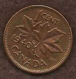 Canada 1 Cent 1940 Uncrowned King George V Coin 1