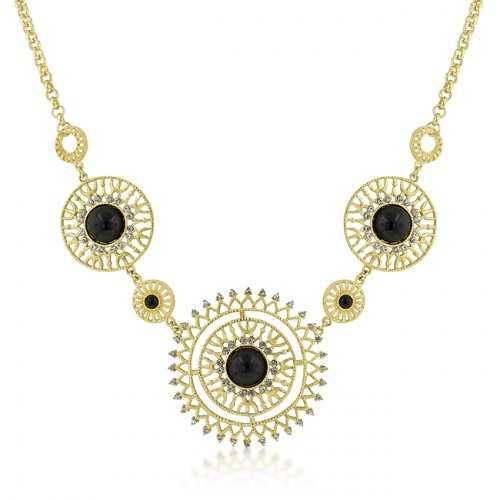 Midnight Sun Crystal And Onyx Cabochon Gold Necklace