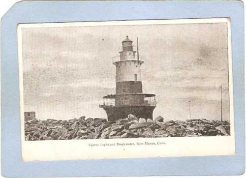 CT New Haven Lighthouse Postcard Sperry Light and breakwater lighthouse_bo~86