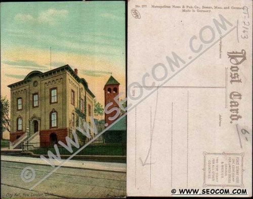 CT New London Postcard City Hall Street Scene w/Trolley Tracks ct_box4~2163