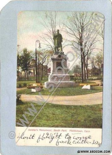 CT Middletown Postcard Soldier's Monument South Park Undivided Back ct_box~1346