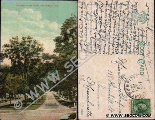 CT New Milford Postcard The Elms On The Green ct_box4, getfrom3, ~1711