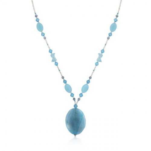 Aqua Beaded Medallion Necklace