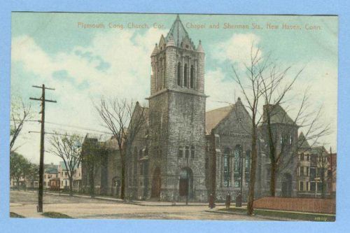 CT New Haven Plymouth Cong Church Cor Chapel And Sherman Sts Street Scene ~612