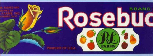 CA Strathmore Fruit Crate Label Rosebud Brand Grown, Packed and Shipped by~34