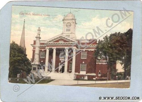 CT Meriden Postcard City Hall Street Scene ct_box3~1298