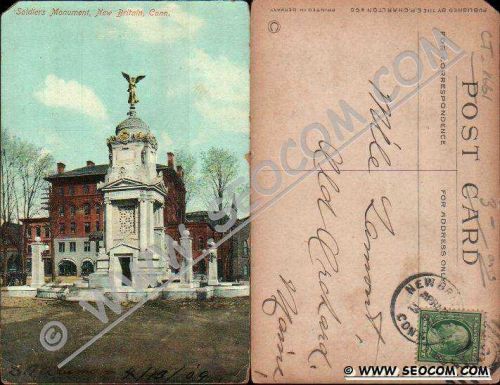 CT New Britain Postcard Soldiers Monument ct_box4, getfrom3, ~1661