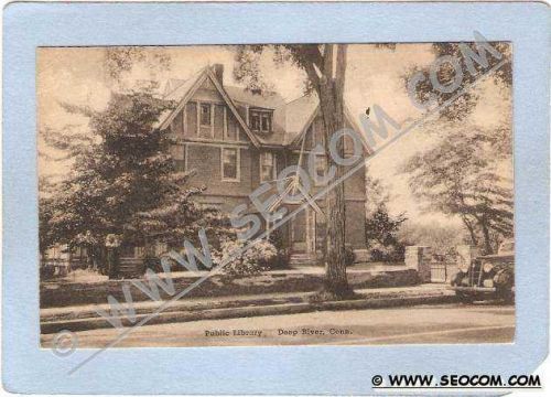 CT Deep River Public Library Street Scene w/Old Car ct_box1~467