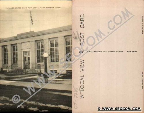 CT Norwalk Postcard Entrance To United States Post Office Street scene Sou~2285