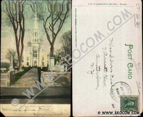 CT Norwalk Postcard St Pauls Church Undivided Back ct_box4~2281